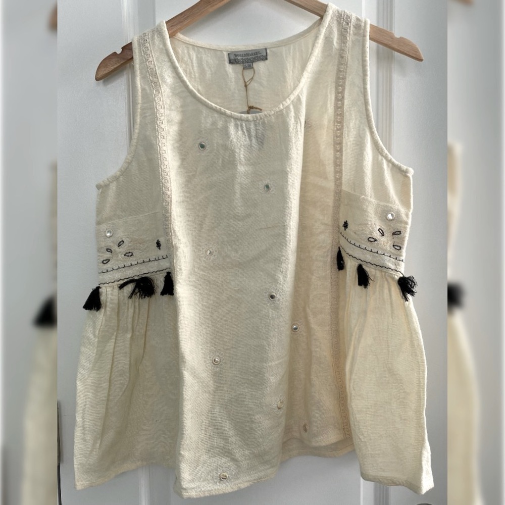 Ivory Embroidered Beth Tank Top - Size S/M
